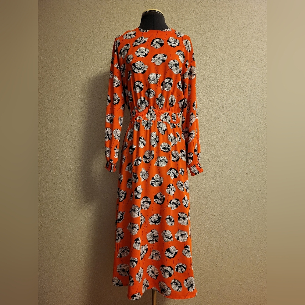 Warehouse Orange, Blue, White, & Black Poppy Dress Size US 2